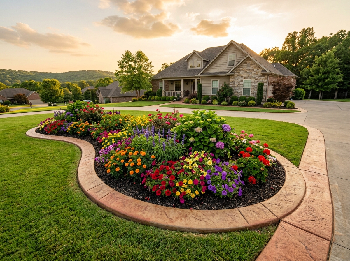 Decorative curbing around flower bed